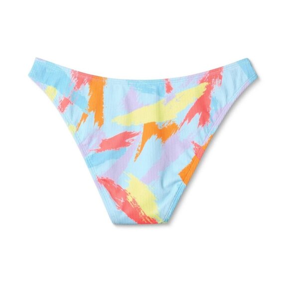 Wild Fable 0X 14-16 Light Blue Abstract Print Ribbed Cheeky Bikini Swim Bottom - Picture 4 of 7
